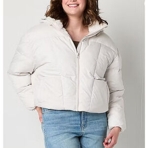 Arizona Heavyweight Womens Juniors Puffer Jacket in White Sand, Sz XL -- NWT